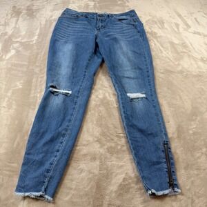 Velvet Heart Skinny Jeans Womens 26 Blue Excellent Distressed Ankle Zip Raw Hem